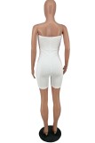Vit Sexig Casual Solid Backless Strapless Sleeveless Skinny Romper