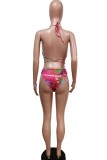 Fluorescerende kleur Sexy Print Backless Swimwears Driedelige set
