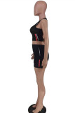 Черный Повседневная спортивная одежда Однотонный С открытой спиной U-образный вырез Без рукавов Из двух частей
