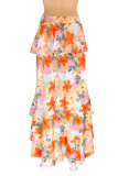 Orange Mode Casual Print Asymmetrisk Vanlig kjol med hög midja