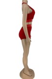 Красный Повседневная спортивная одежда Твердые с буквой U-образным вырезом Без рукавов Из двух частей
