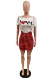 Blanc Fashion Casual Letter Print Basic O Neck Short Sleeve Two Pieces