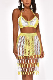 Желтая модная сексуальная пляжная юбка из двух частей