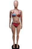 Fluoreszierende Farbe Sexy Print Backless Swimwears Dreiteiliges Set