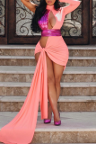 Pink Patchwork ausgehöhlt Halfter unregelmäßige Kleid Kleider