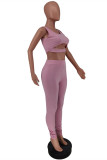 Pink Casual Sportswear Solid Hollowed Out U Neck Sleeveless Two Pieces