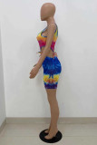 Многоцветный модный сексуальный принт Tie Dye с выдолбленным ремешком и U-образным вырезом без рукавов из двух частей