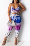 Rood Blauw Sexy Casual Print Tie Dye Uitgeholde Backless V-hals Regular Jumpsuits