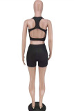 Black Casual Sportswear Solid Backless U Neck Sleeveless Two Pieces
