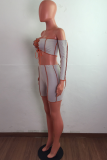 Light Blue Street Solid Bandage Strapless Long Sleeve Two Pieces