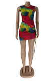 Red Fashion Sexy Print Hollowed Out O Neck Sleeveless Dress