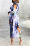 Robes de jupe crayon à col roulé et patchwork d'impression sexy pourpre