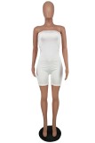 Vit Sexig Casual Solid Backless Strapless Sleeveless Skinny Romper