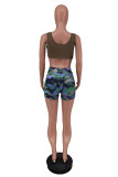 Camouflage Casual Sportswear Camouflage Print Vests U Neck Sleeveless Two Pieces