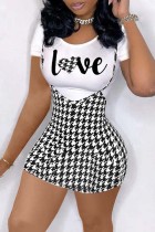 Blanc Fashion Casual Letter Print Basic O Neck Short Sleeve Two Pieces