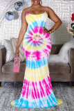 Multicolor Fashion Sexy Print Tie Dye Backless Strap Design Spaghetti Strap Ärmelloses Kleid