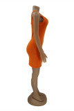 Оранжевое сексуальное повседневное платье с жилетом с U-образным вырезом и надписью Hot Drill
