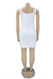 Белое сексуальное повседневное платье-жилет с буквенным принтом и U-образным вырезом