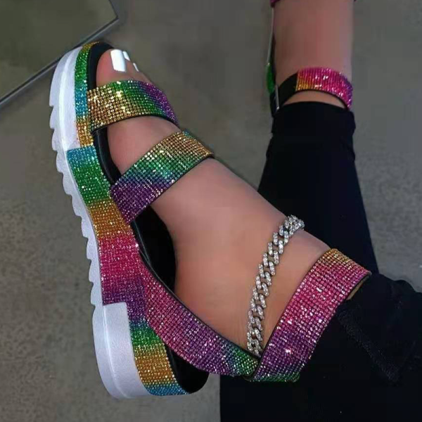 Sapatos de porta aberta com patchwork colorido