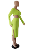Robes de jupe crayon à col en V évidées solides vert fluo sexy