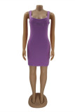 Фиолетовое сексуальное повседневное платье-жилет с буквенным принтом и U-образным вырезом