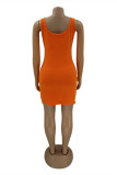 Оранжевое сексуальное повседневное платье с жилетом с U-образным вырезом и надписью Hot Drill