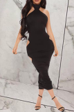 Svarta sexiga solida hålklänningar med pennkjol