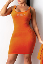 Robe de gilet à encolure en U avec lettre décontractée sexy orange