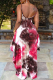 Розовое модное сексуальное платье с принтом Tie Dye Backless Spaghetti Strap Нерегулярное платье
