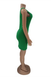 Зеленое сексуальное повседневное платье-жилет с буквенным принтом и U-образным вырезом