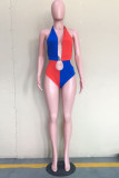 Red Fashion Sexy Patchwork Hollowed Out Backless Swimwears