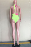 Green Fashion Sexy Patchwork Hollowed Out Backless Swimwears