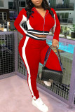 Красный Повседневная спортивная одежда Пэчворк Классический Воротник на молнии Длинный рукав Из двух частей
