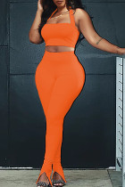 Orange Mode Sexig vuxen Fru Patchwork Solid Tvådelad Kostym Penna Ärmlös Tvådelad