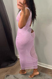 Gold Fashion Sexy Solid Hollowed Out Backless V Neck Sling Dress