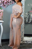 Pink Fashion Casual Solid Basic Off the Shoulder Plus Size Jumpsuits