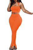 Moda naranja Sexy adulto señora Patchwork sólido dos piezas trajes lápiz sin mangas dos piezas