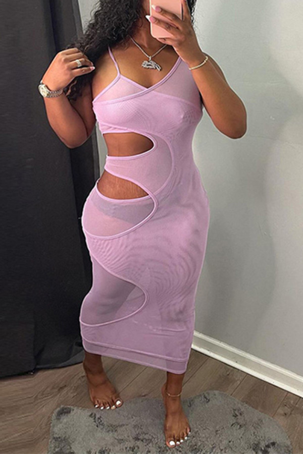 Светло-фиолетовое модное сексуальное однотонное платье с открытой спиной и V-образным вырезом