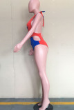 Rose Red Fashion Sexy Patchwork Hollowed Out Backless Swimwears