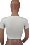 T-shirt con scollo a O di base con stampa casual bianca di moda