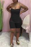 Black Sexy Casual Solid Backless Slit Strapless Sleeveless Two Pieces