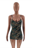 Camouflage Fashion Sexy Camouflage Print Backless Spaghetti Strap Sleeveless Dress