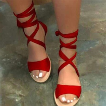 Chaussures de porte ouvertes en patchwork évidé de rue sexy rouge