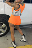 Оранжевая повседневная спортивная одежда Твердые жилеты с U-образным вырезом без рукавов Две части