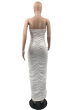 White Fashion Sexy Solid Hollowed Out Backless Fold Halter Sleeveless Dress