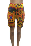 Gult mode Casual Print Basic vanliga shorts med hög midja