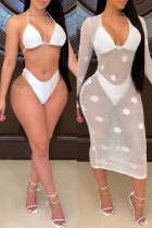 Conjunto de tres piezas de trajes de baño transparentes con puntos sexy de moda blanca