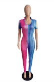 Multicolor Fashion Casual Print Basic Reißverschlusskragen Skinny Jumpsuits