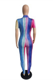 Multicolor Fashion Casual Print Basic Reißverschlusskragen Skinny Jumpsuits