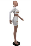 Белые модные сексуальные лоскутные выдолбленные прозрачные прозрачные с круглым вырезом и длинным рукавом из двух частей